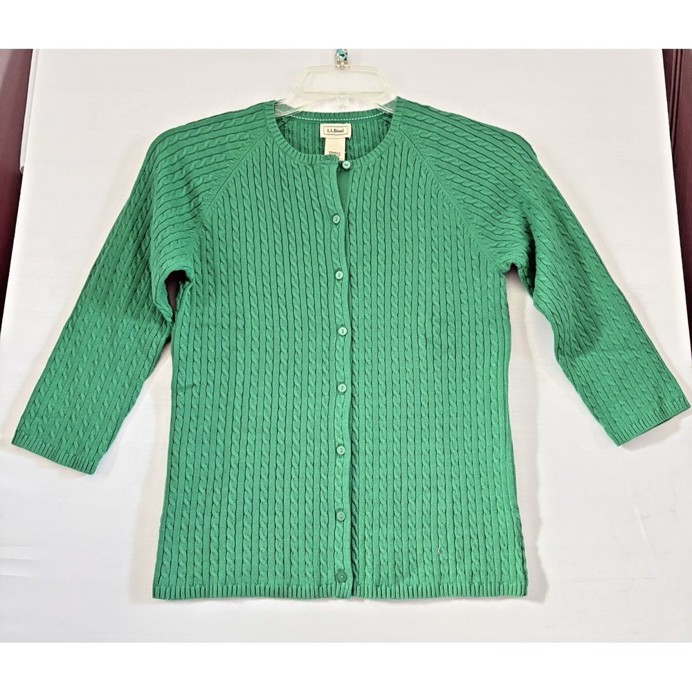 L.L. Bean Women's Kelly Green Spring Cardigan Sweater Small Regular NwT